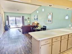 The Back Porch, Living Room, Dining Area, and Kitchen Bar