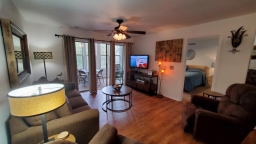There is a rocker recliner, Queen sofa sleeper, cable TV, Wi-Fi, DVD Player and lots of movies in the drawer under the TV. There are games in the drawer and large checker game in the sun room.
