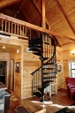 Spiral staircase up to loft bedroom and bathroom.