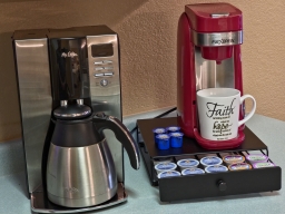 Kitchen: Includes a regular Coffee Maker and a Keurig with K-Cups provided.